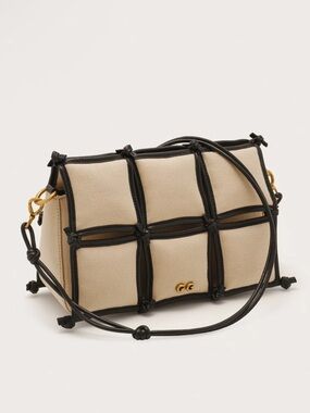 NEW Cult Gaia Puff Crossbody Bag Beach Canvas Leather